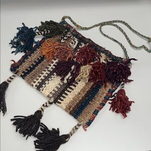 Source Unknown Handwoven Multicolor Tassel Crossbody Bag with Earthy Stripes